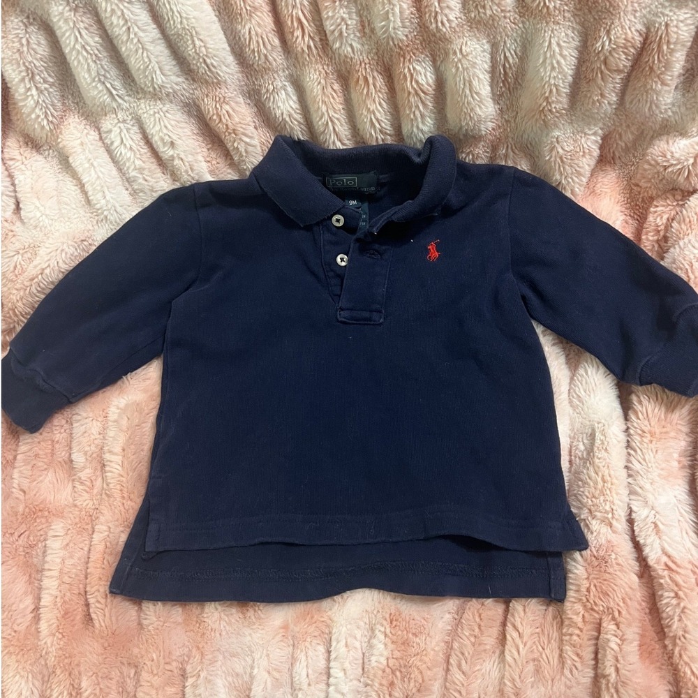 Polo Ralph Lauren Long Sleeve Polo Shirt Kids 9M Navy Blue Embroidered Logo